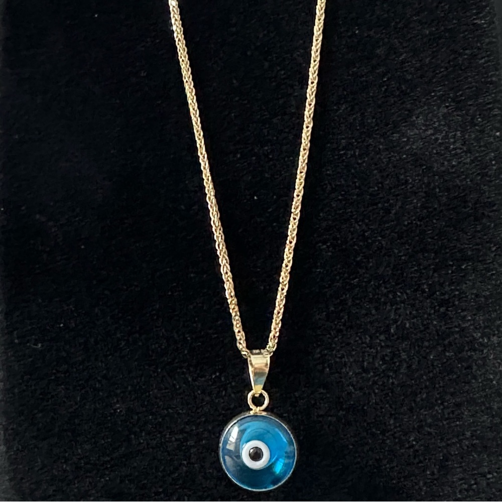 18”14K Gold Spiga Solid Chain & 14K Gold evil eye beaded pendant. ( 2 piece) - Picture 11 of 17